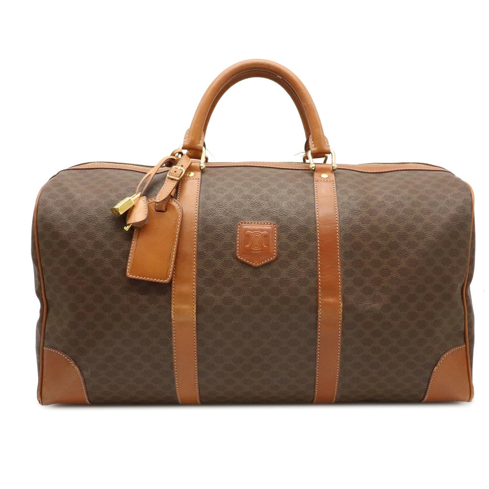 Celine Macadam Boston Bag Handbag Travel Leather Brown Dark